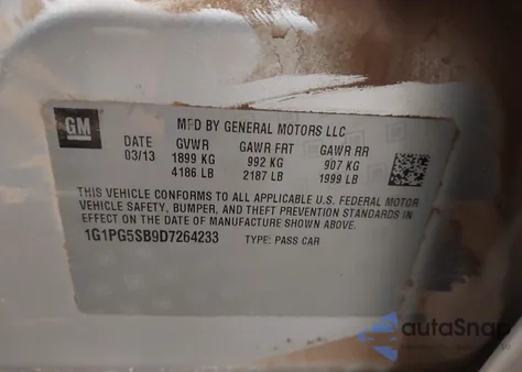 2013 Chevrolet Cruze Ltz из США, поврежденный, VIN 1G1PG5SB9D7264233